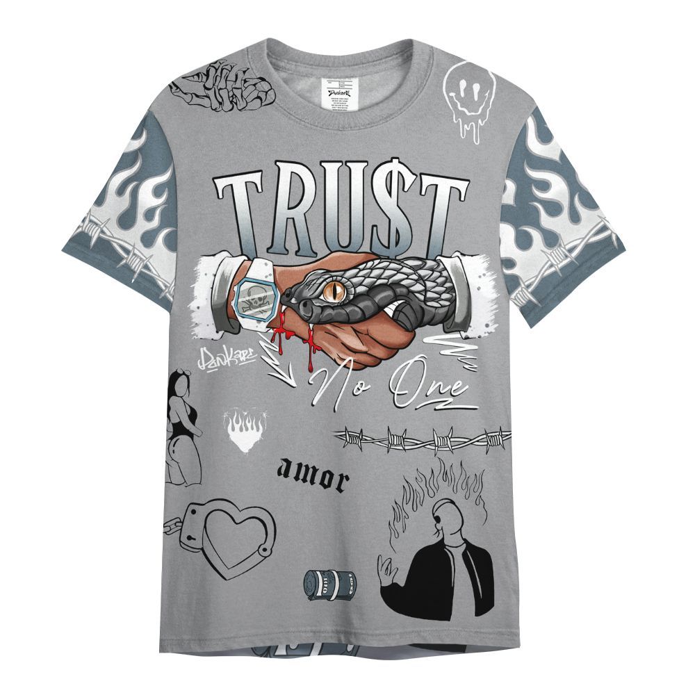 Shirt To Match Retro Light Graphite Wolf Grey 5s - Snake Trust No One All Over Print