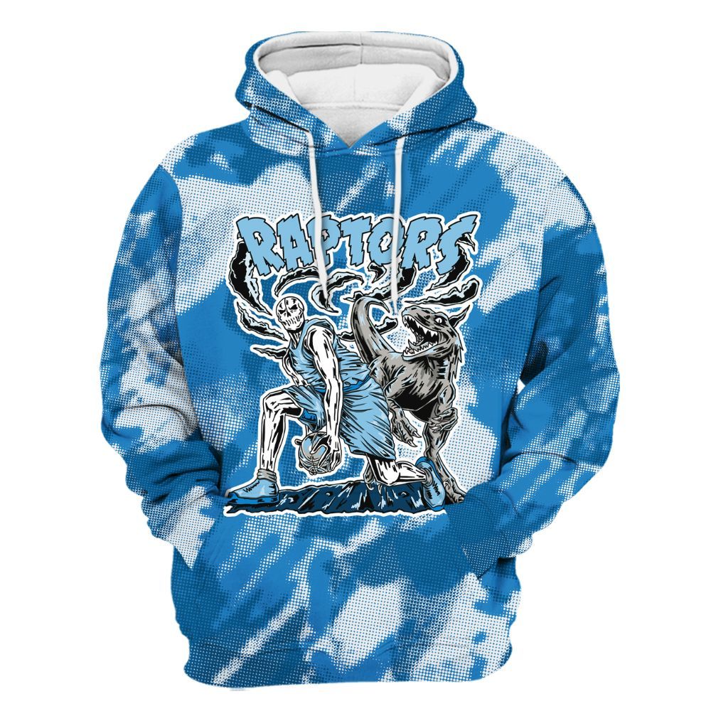 Hoodie To Match Industrial Blue 4s - Raptors Skeleton Abstract Halftone All Over Print