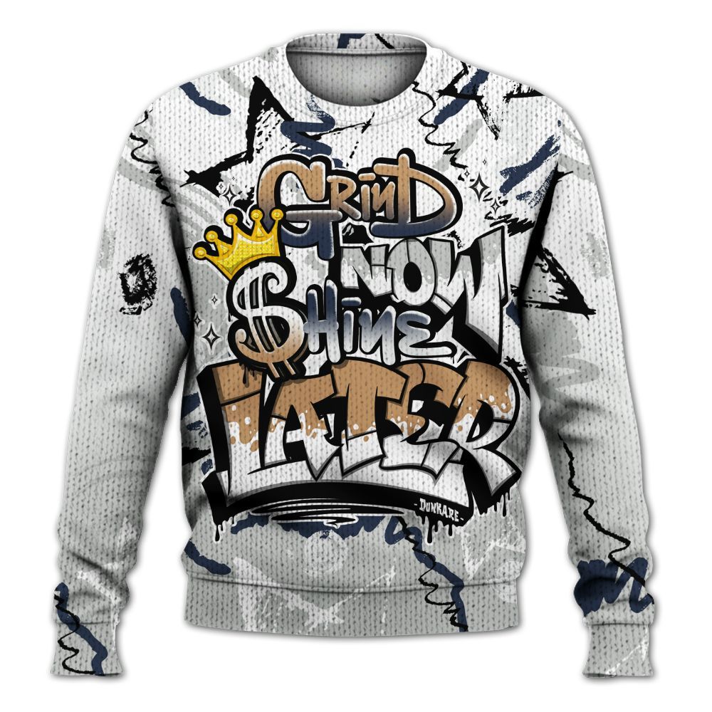 Sweater To Match Low Navy Grey Gum 1s - Grind Shine Later Drip Graphic