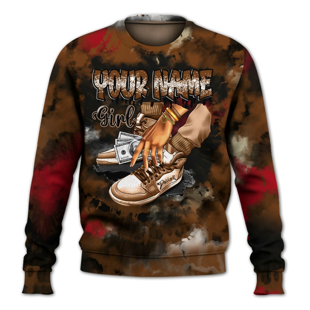 Sweatshirt To Match Archaeo Brown 5s - Custom Name SNEAKER Girl Money Drip Tie Dye All Over Print