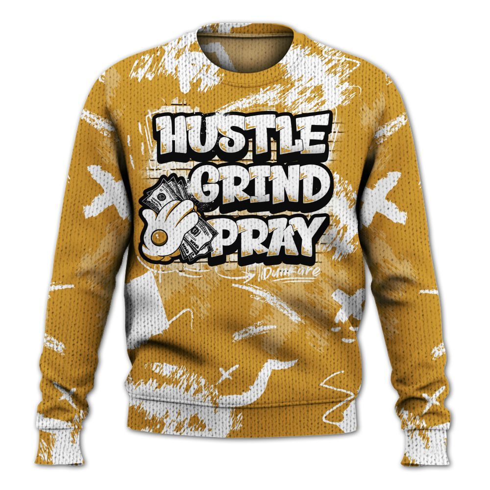 Knitted Sweater To Match Dunk Low Wheat Pale Ivory - Hustle Grind Pray Retro