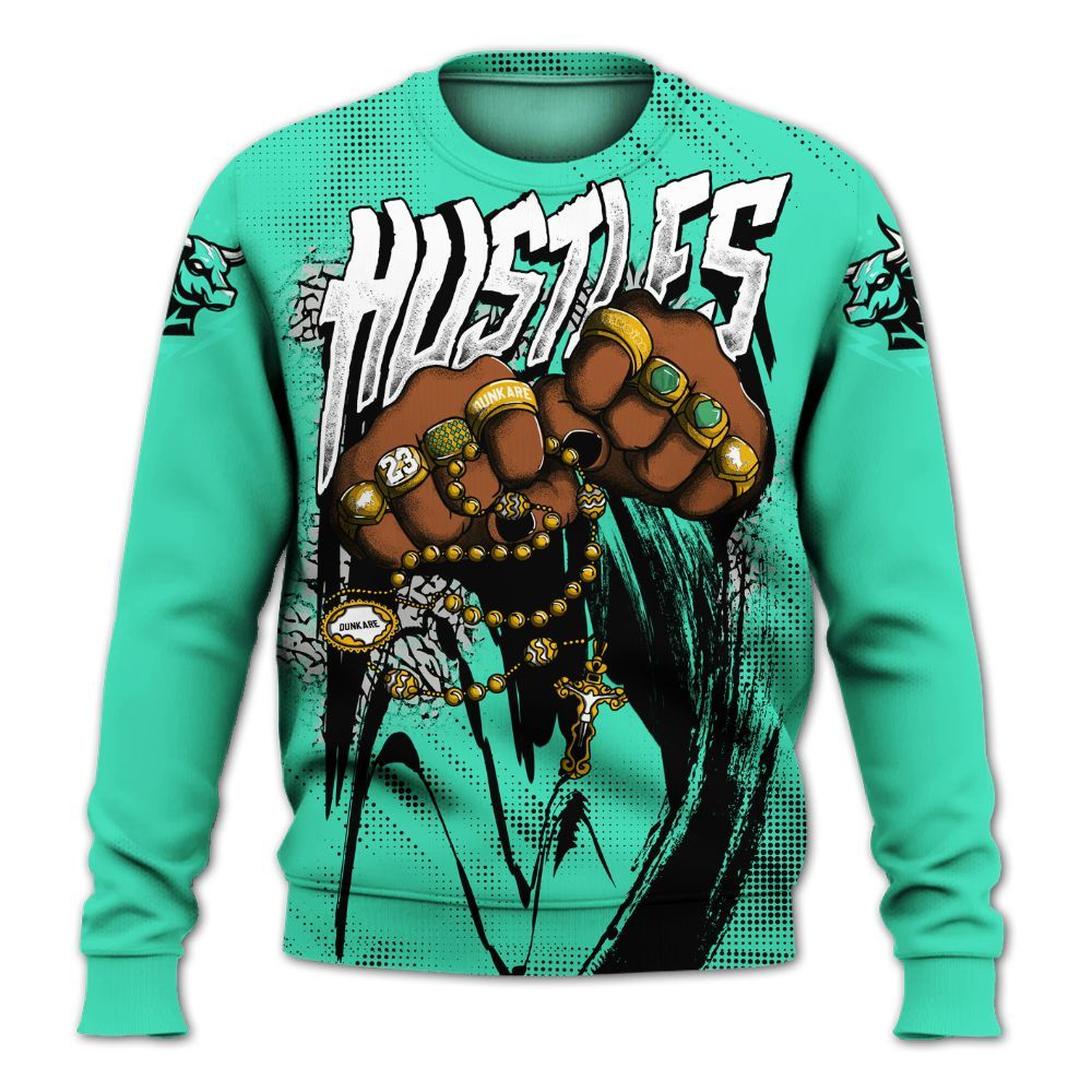 Sweatshirt To Match Black Green Glow 3s - Hustle Make Money Green Glow 3s All Over Print