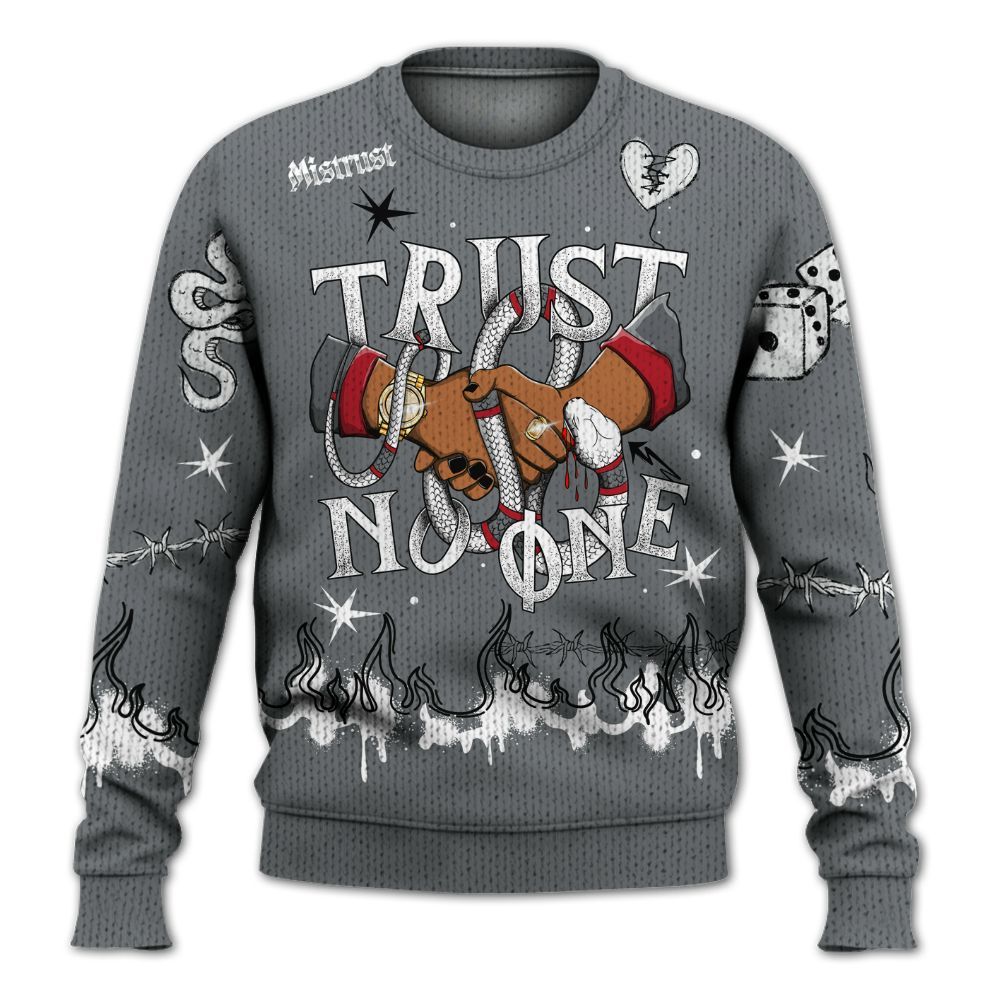 Knitted Sweater To Match Retro Fire Red 9s - Trust No One Snake-Bite Doodle Crayon