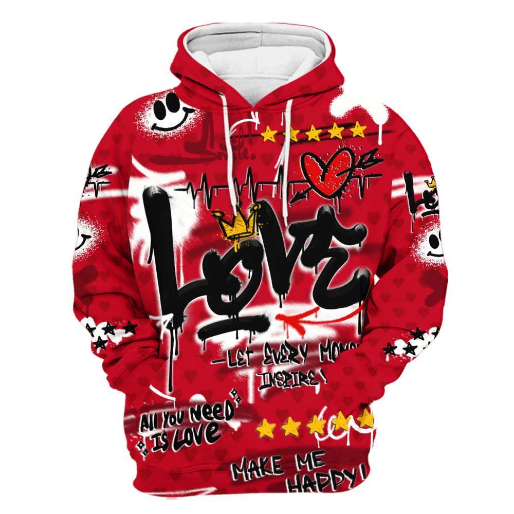 Hoodie To Match Cortez GS Valentine's Day - Happy Love Beats Graffiti Streetwear All Over Print