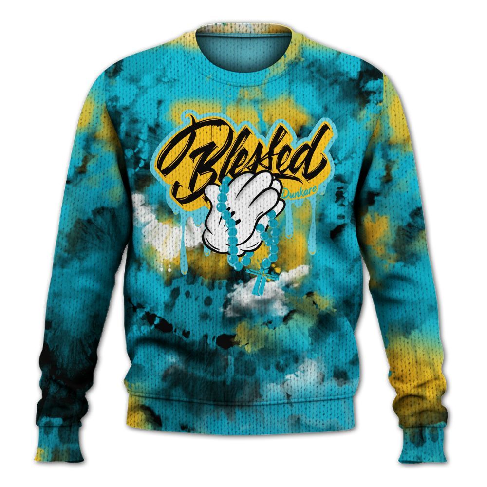 Knitted Sweater To Match Retro Aqua 5s - God Blessed Tie Dye