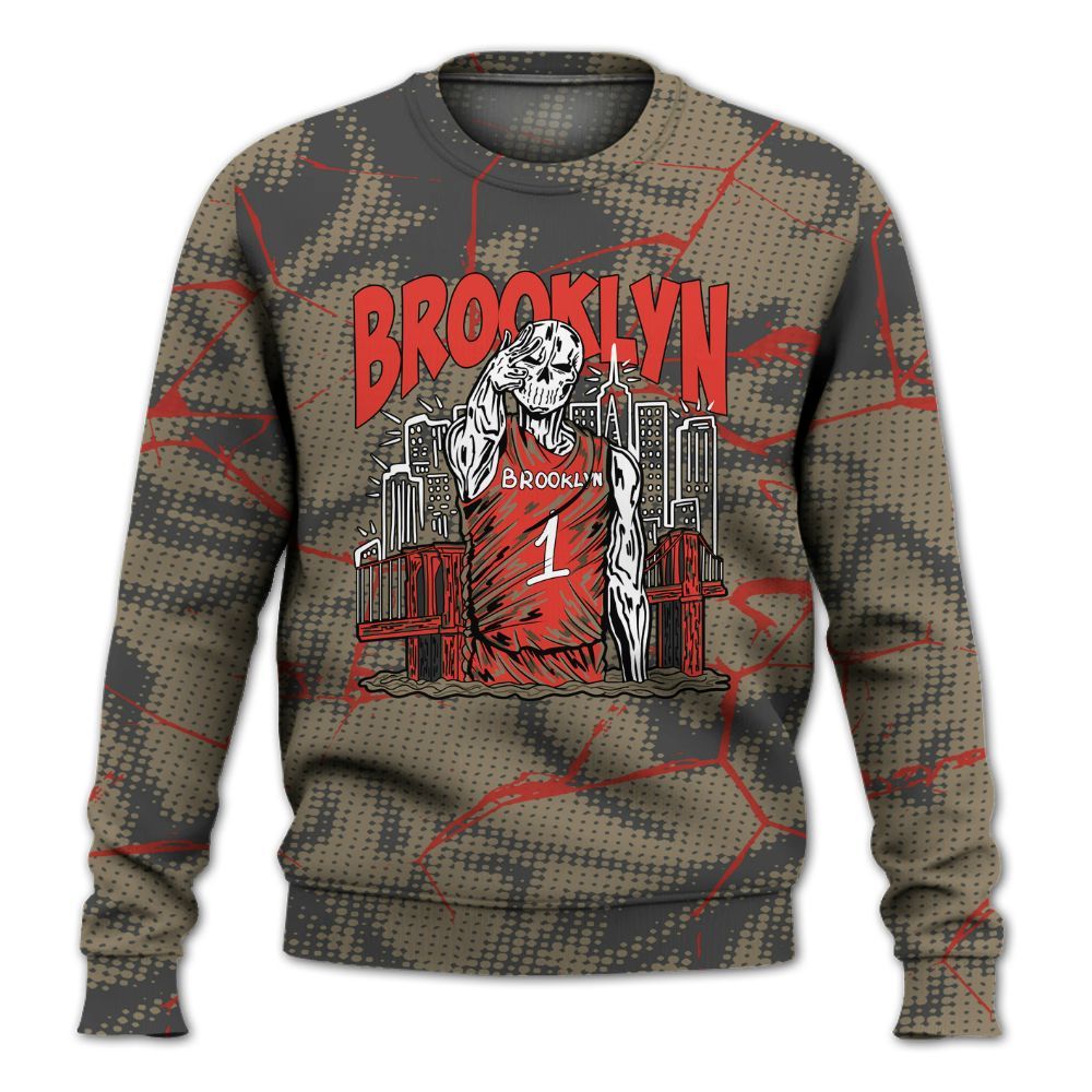 Sweatshirt To Match Olive 9s - Brooklyn's Skeleton Crack All Over Print