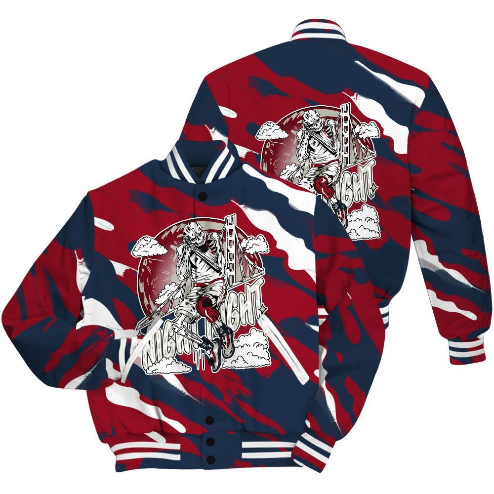 Varsity Jacket To Match Navy Blue 2024 6s Shirt - Seeya Skeleton Colored All Over Print