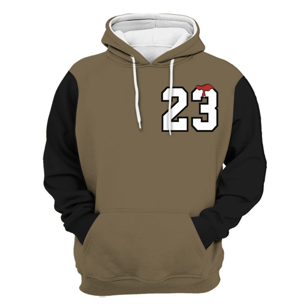 Hoodie To Match Olive 9s Varsity Jacket, Custom Name Number 23 Drip All Over Print