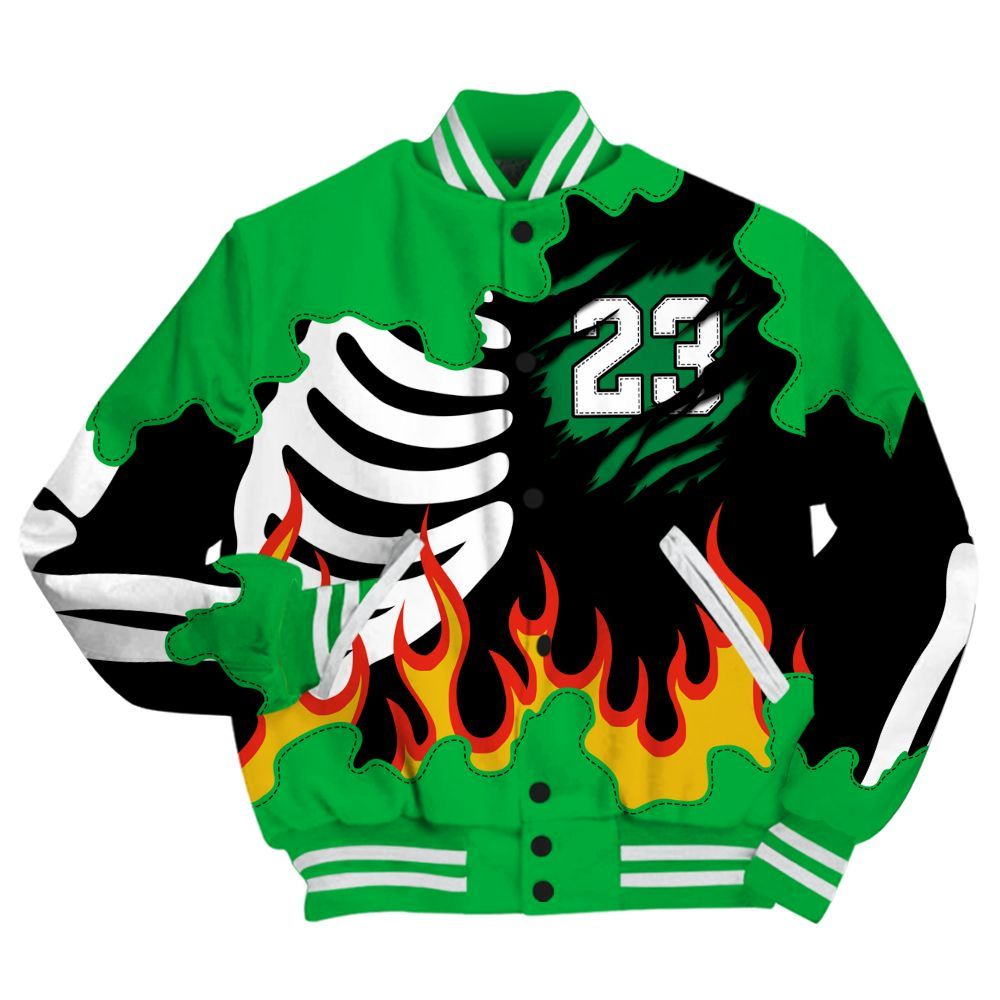 Varsity Jacket To Match Lucky Green 5s - Burning Skeleton 23 G.O.A.T All Over Print