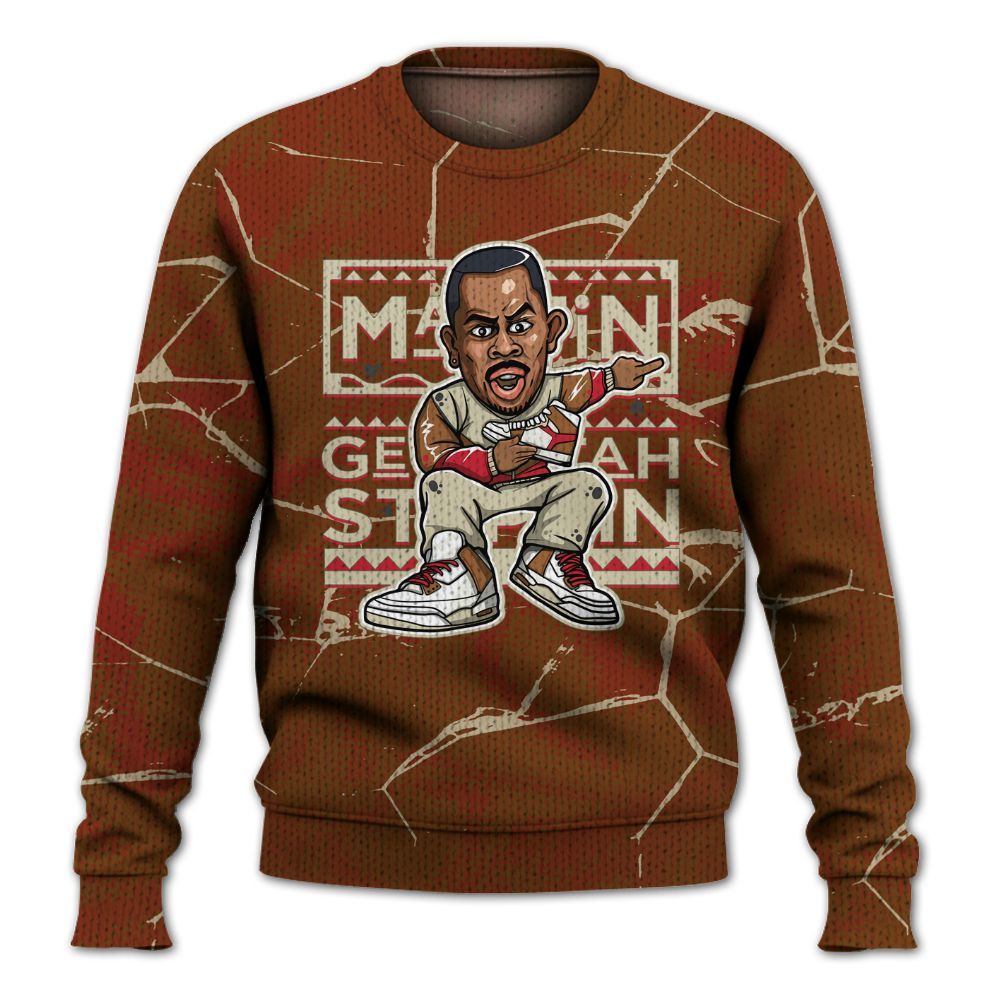 Knitted Sweater To Match Archaeo Brown 5s - Get Tag Sneakers Steppin' Graphic Crack