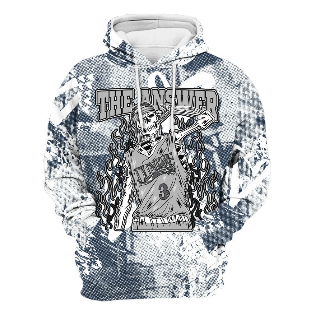 Hoodie To Match White Midnight Navy 6s - Allen Answer Skeleton White Heart All Over Print