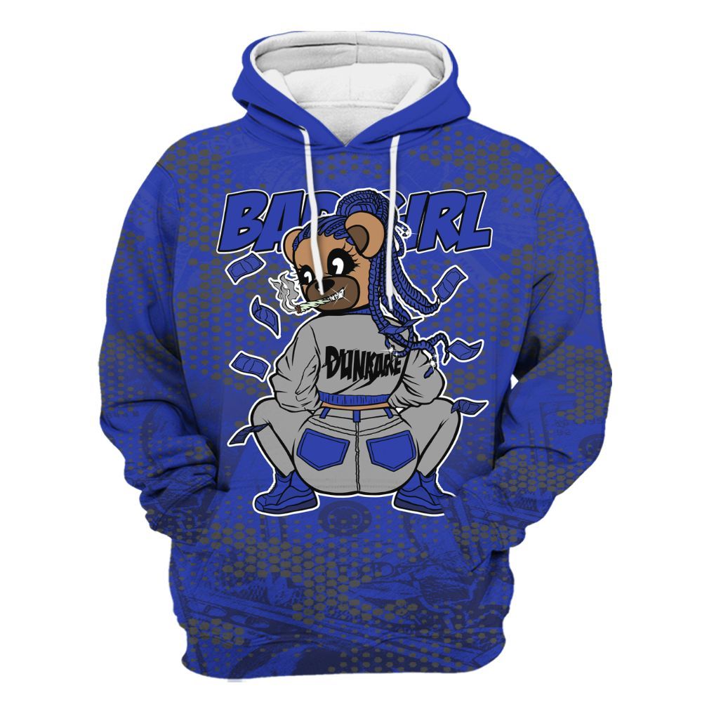 Hoodie To Match Air Max Plus Black Racer Blue - Rebellious Girl Bear Banknotes Art All Over Print