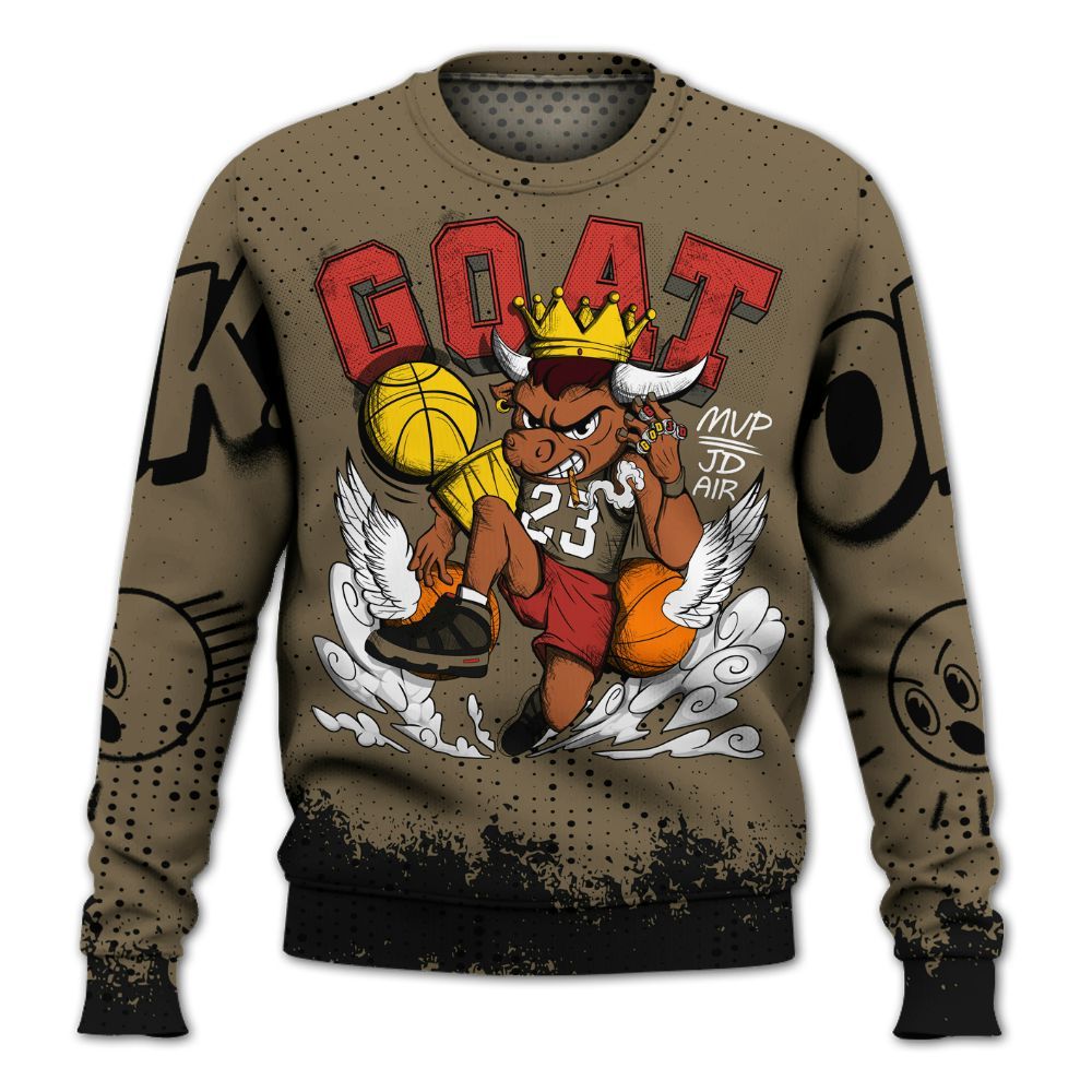 Sweatshirt To Match Olive 9s - FlightMan Number 23 G.O.A.T All Over Print