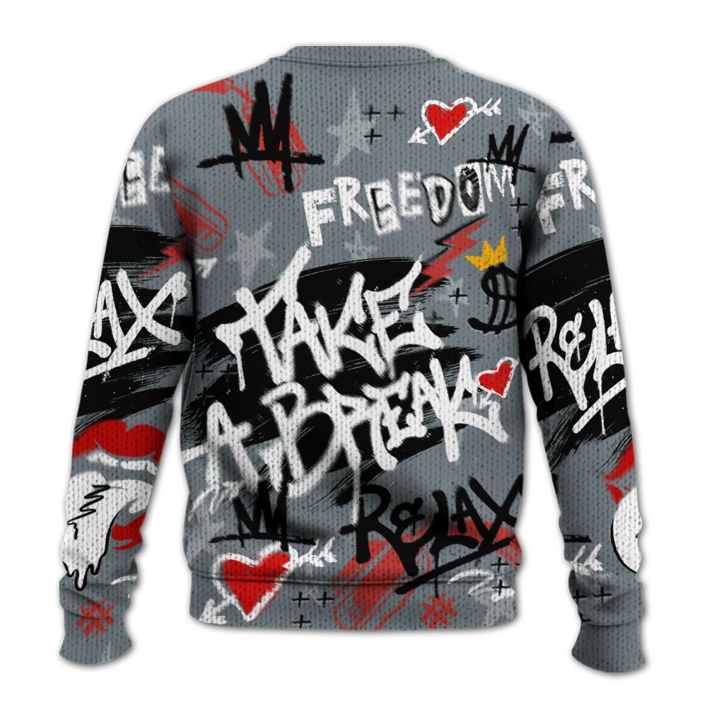 Knitted Sweater To Match Wolf Grey 13s - Take Break Freedom Graffiti Streetwear