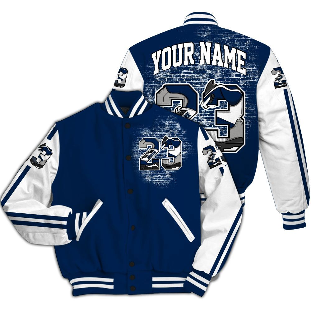 Varsity Jacket To Match SB White Navy 4s - Custom Name Number 23 5s All Over Print