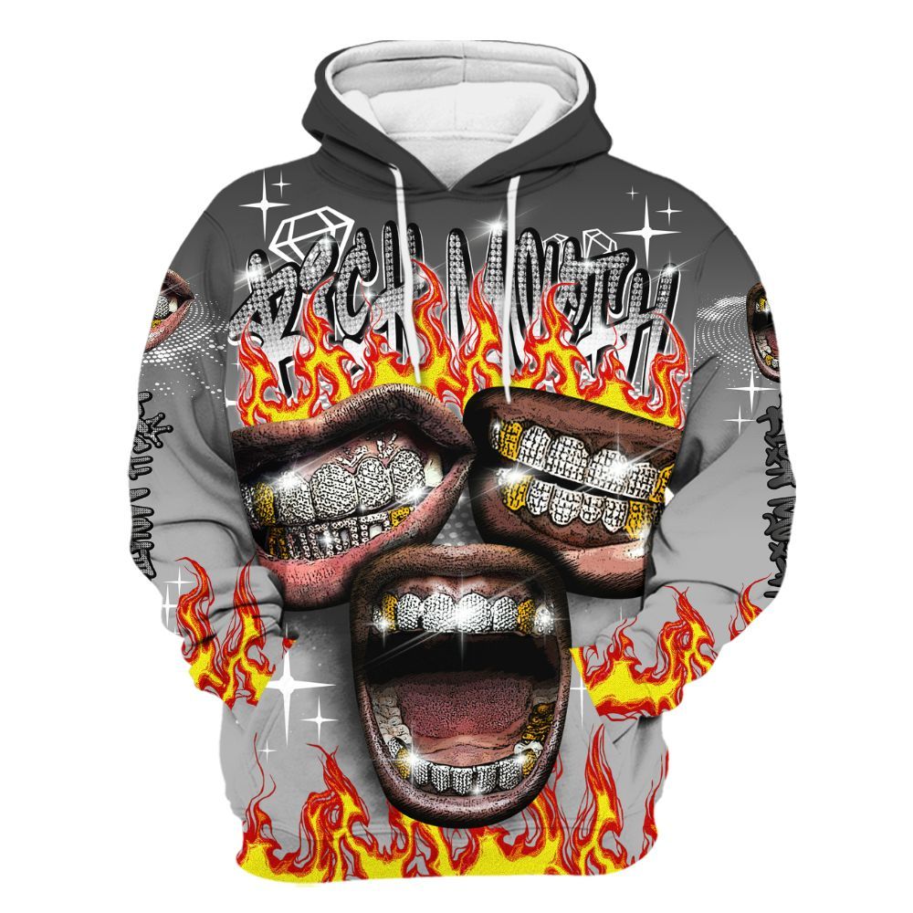 Hoodie To Match NOCTA Black 2s - Rich Mouth Fire Rap Retro 90s All Over Print