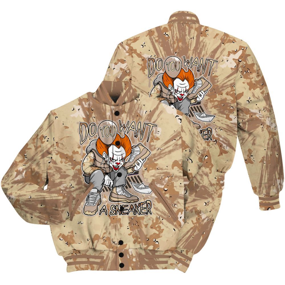 Varsity Jacket To Match Desert Camo 3s Shirt - Clown Scary Sneakers Graphic Halloween All Over Print
