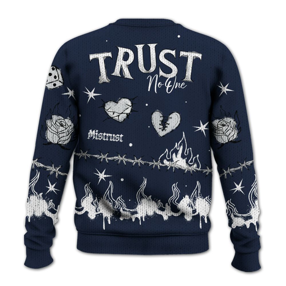 Knitted Sweater To Match Dunk Low White Midnight Navy - Trust No One Snake-Bite Doodle Crayon
