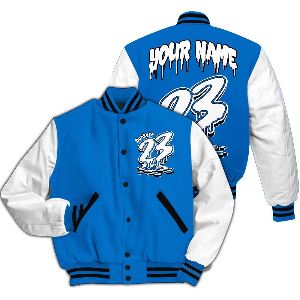 Varsity Jacket To Match Blueberry 12s - Custom Name 23 Drip All Over Print
