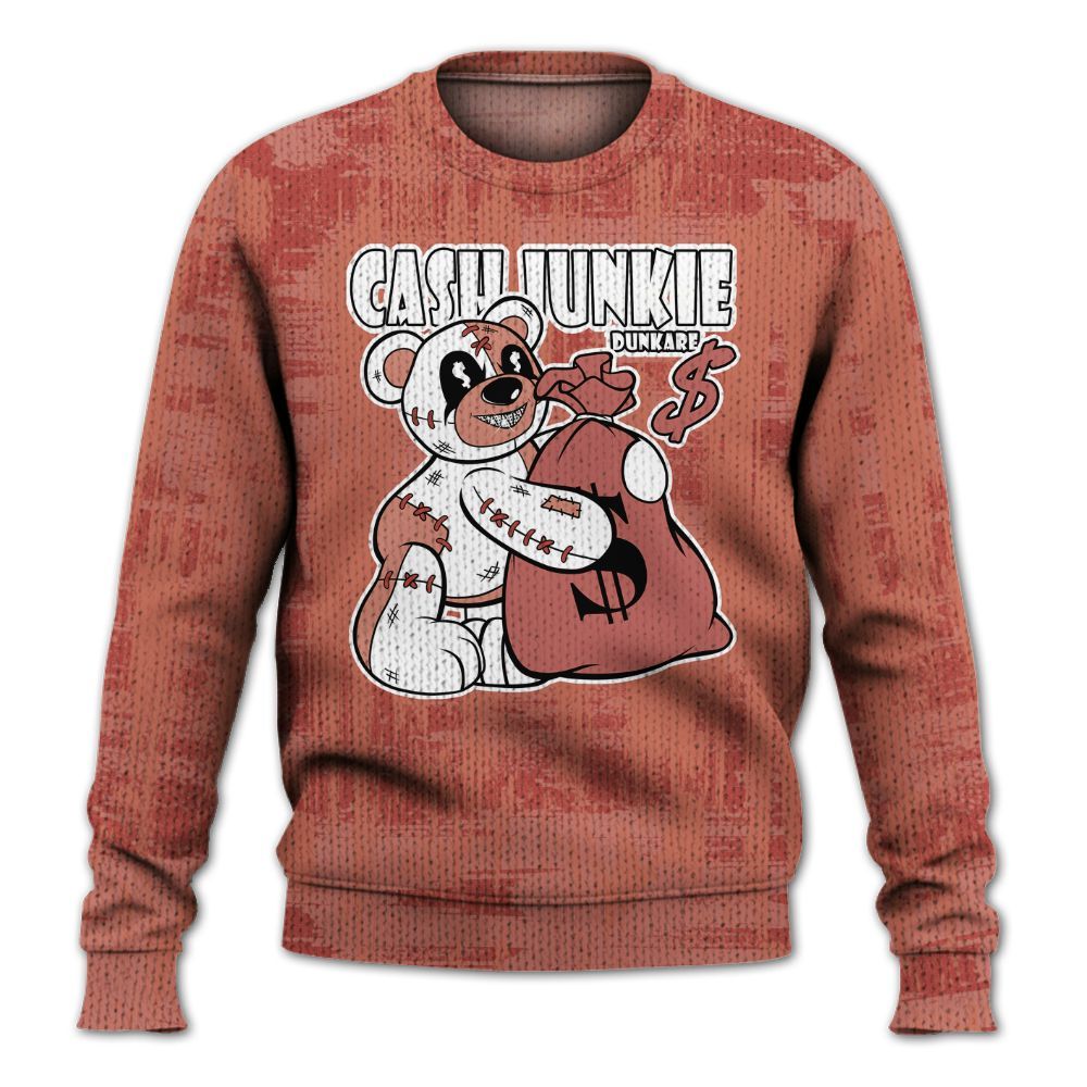 Knitted Sweater To Match Dune Red 13s - Cashs Junkie Bear Glitch Art