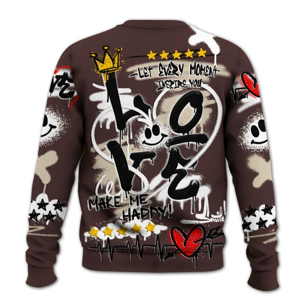 Sweatshirt To Match Burgundy Crush 3s - Happy Love Beats Graffiti Streetwear All Over Print