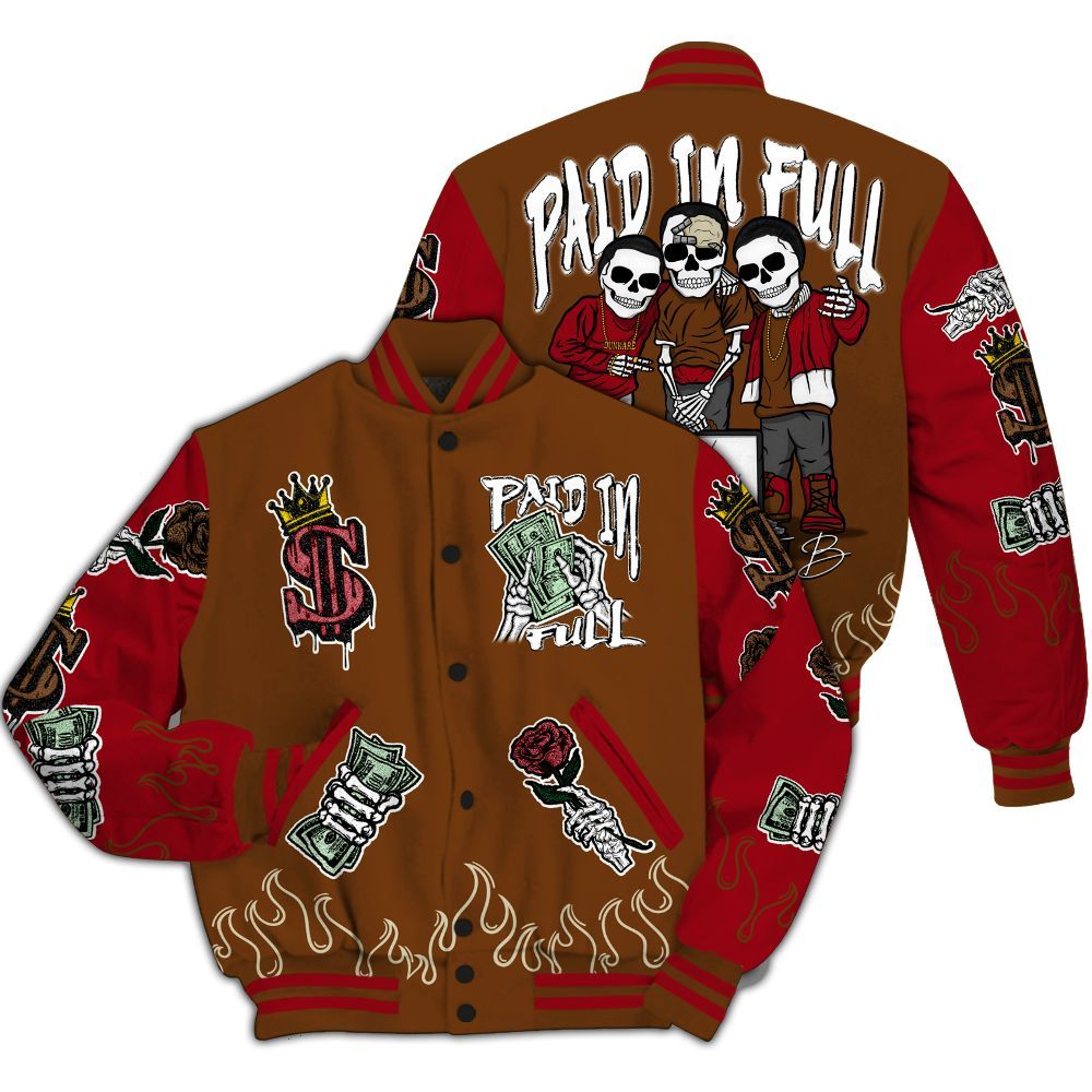 Varsity Jacket To Match Archaeo Brown 5s - Fire Everybody Paid In All Over Print