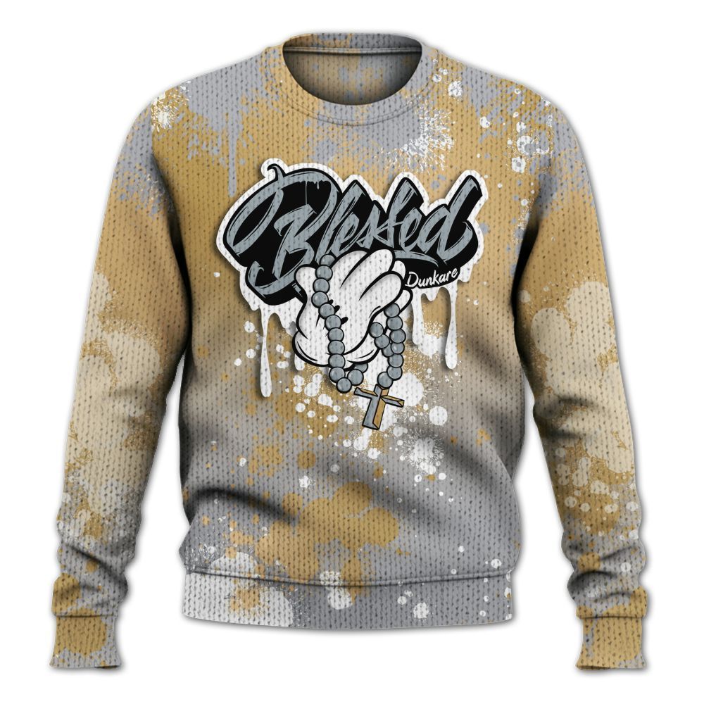 Sweater To Match Retro High OG Cool Grey 1s - God Blessed Ink Drip Graphic