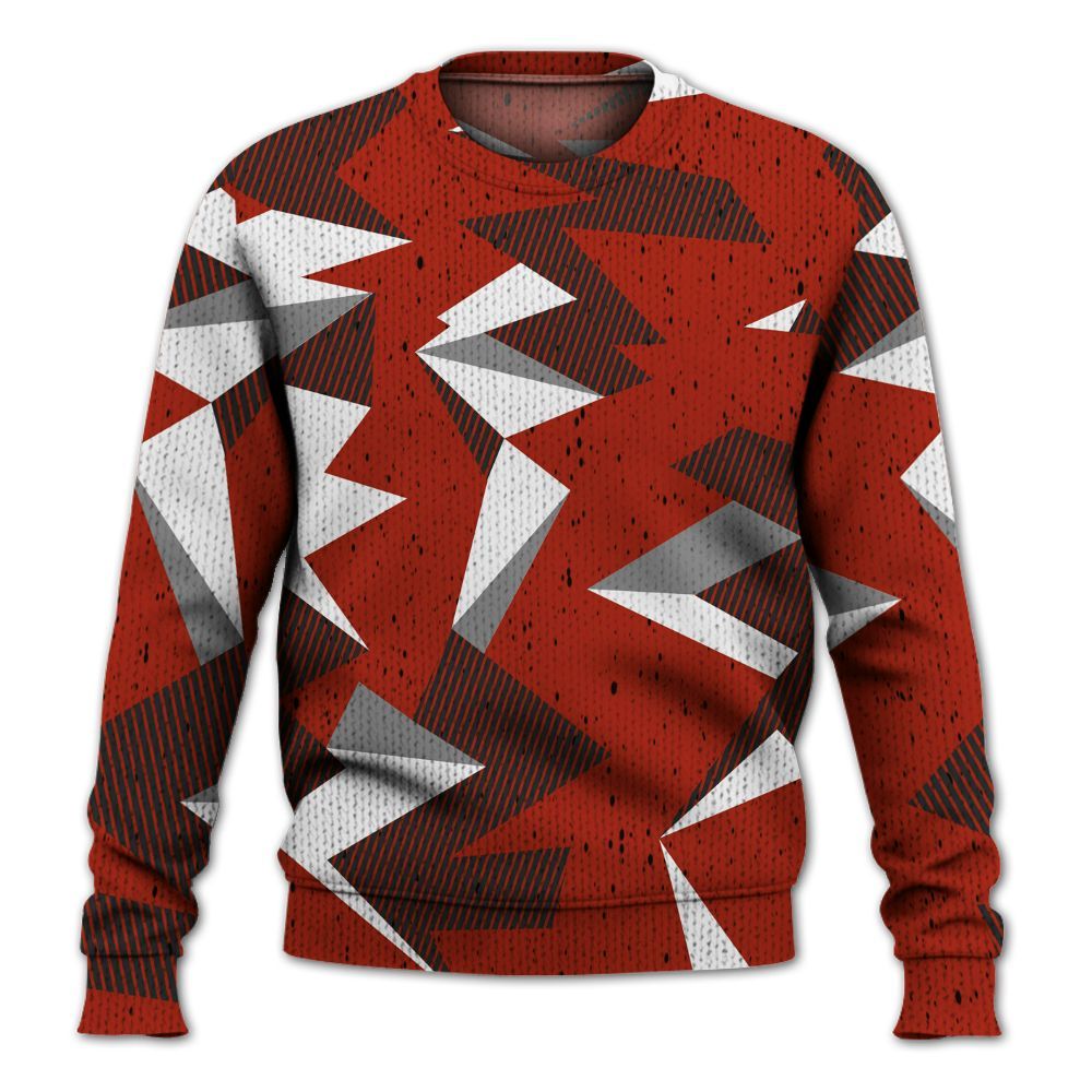 Knitted Sweater To Match Red Cement 4s - Geometric Camouflage Pattern