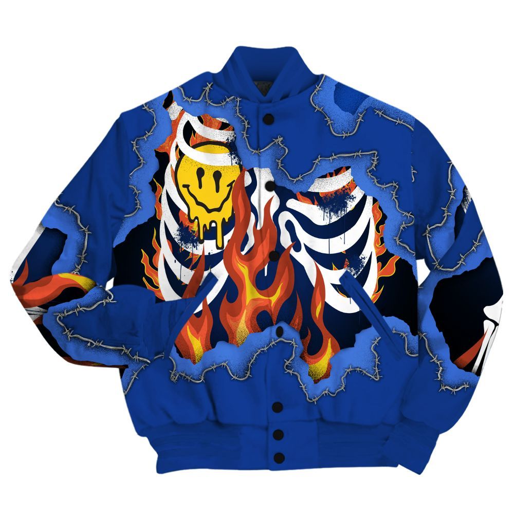 Varsity Jacket To Match Air Foamposite One Royal Shirt, Skeleton On Fire Skrrt All Over Print
