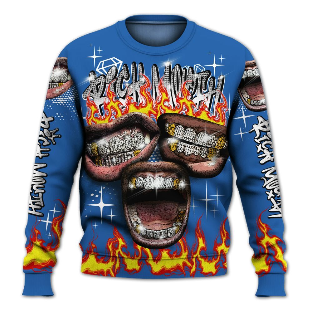 Sweatshirt To Match Brave Blue 13s - Rich Mouth Fire Rap Retro 90s All Over Print