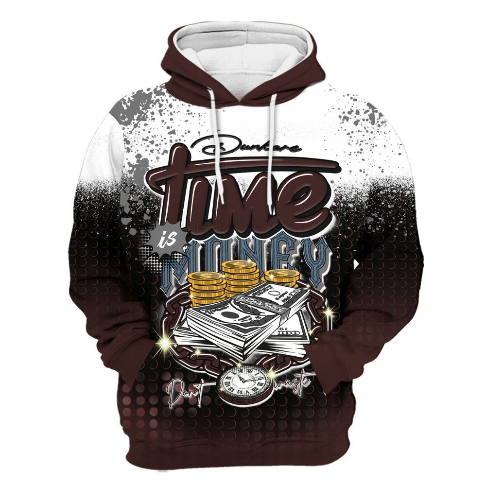 Hoodie To Match Burgundy 5s - Halftone Time Is Money All Over Print