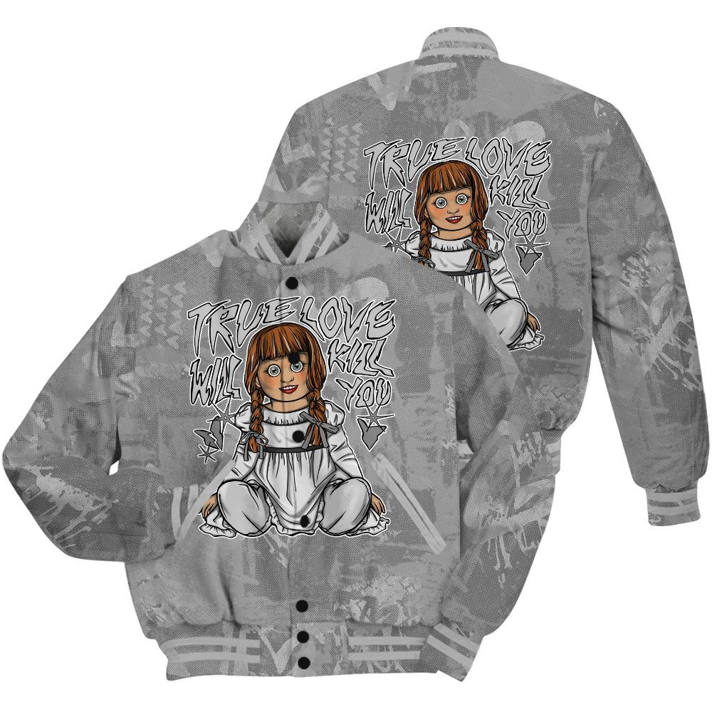 Varsity Jacket To Match Black Wolf Grey 12s Shirt - Genuine Loves Bear Heart Grunge All Over Print