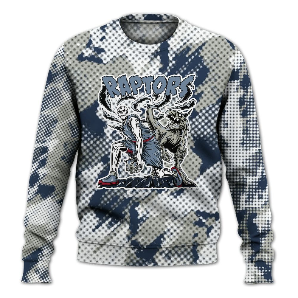 Sweatshirt To Match White Midnight Navy 6s - Raptors Skeleton Abstract Halftone All Over Print