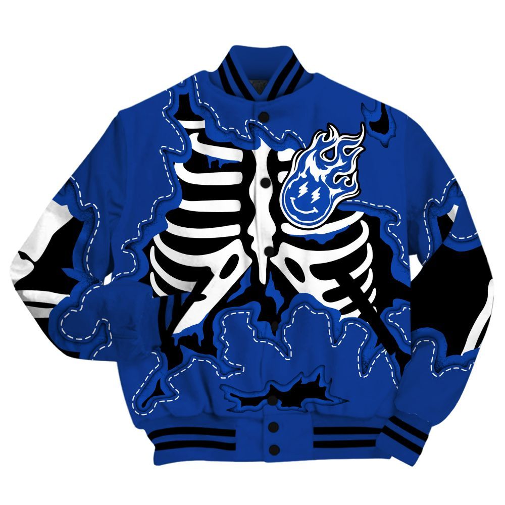 Varsity Jacket To Match Air Foamposite One Royal Shirt, Skeleton Smiley Face All Over Print