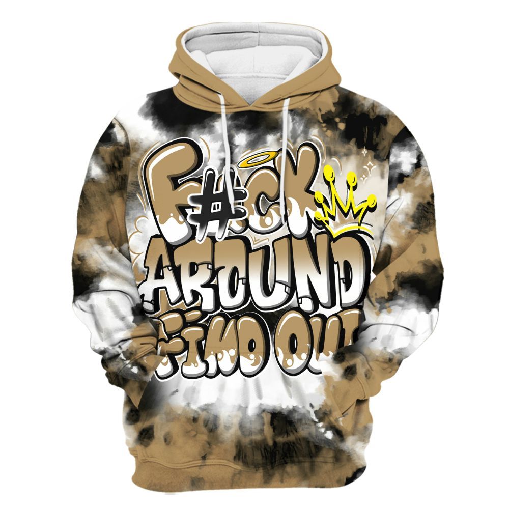 Hoodie To Match High OG Black Metallic Gold 1s - Tie Dye FK Around Find Out All Over Print