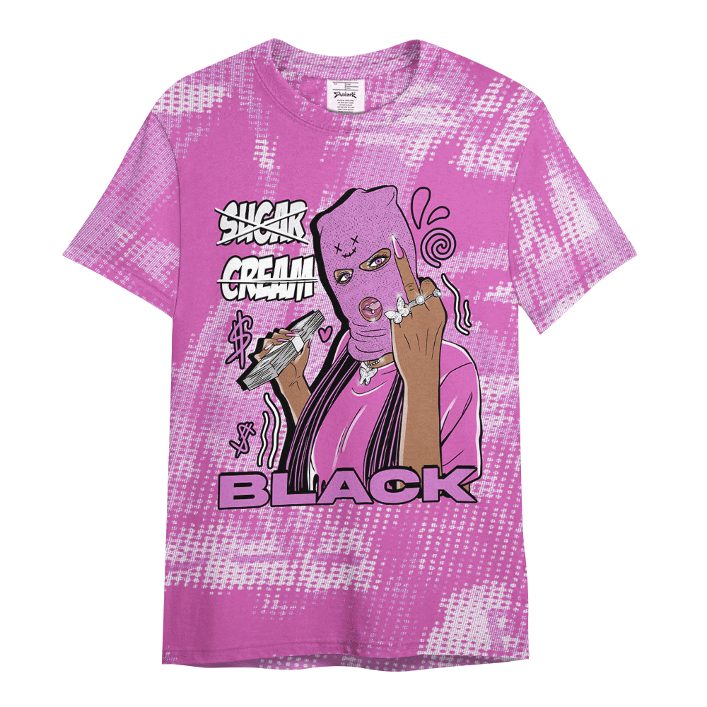 Shirt To Match Hyper Violet 4s - Black Sugarcream Unique Letter Pattern Shirt Unisex