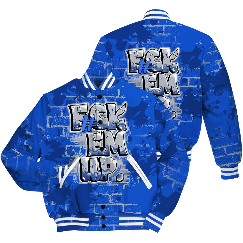 Varsity Jacket To Match Air Foamposite One Royal Shirt - F#ck Em Graphic Brick Art All Over Print