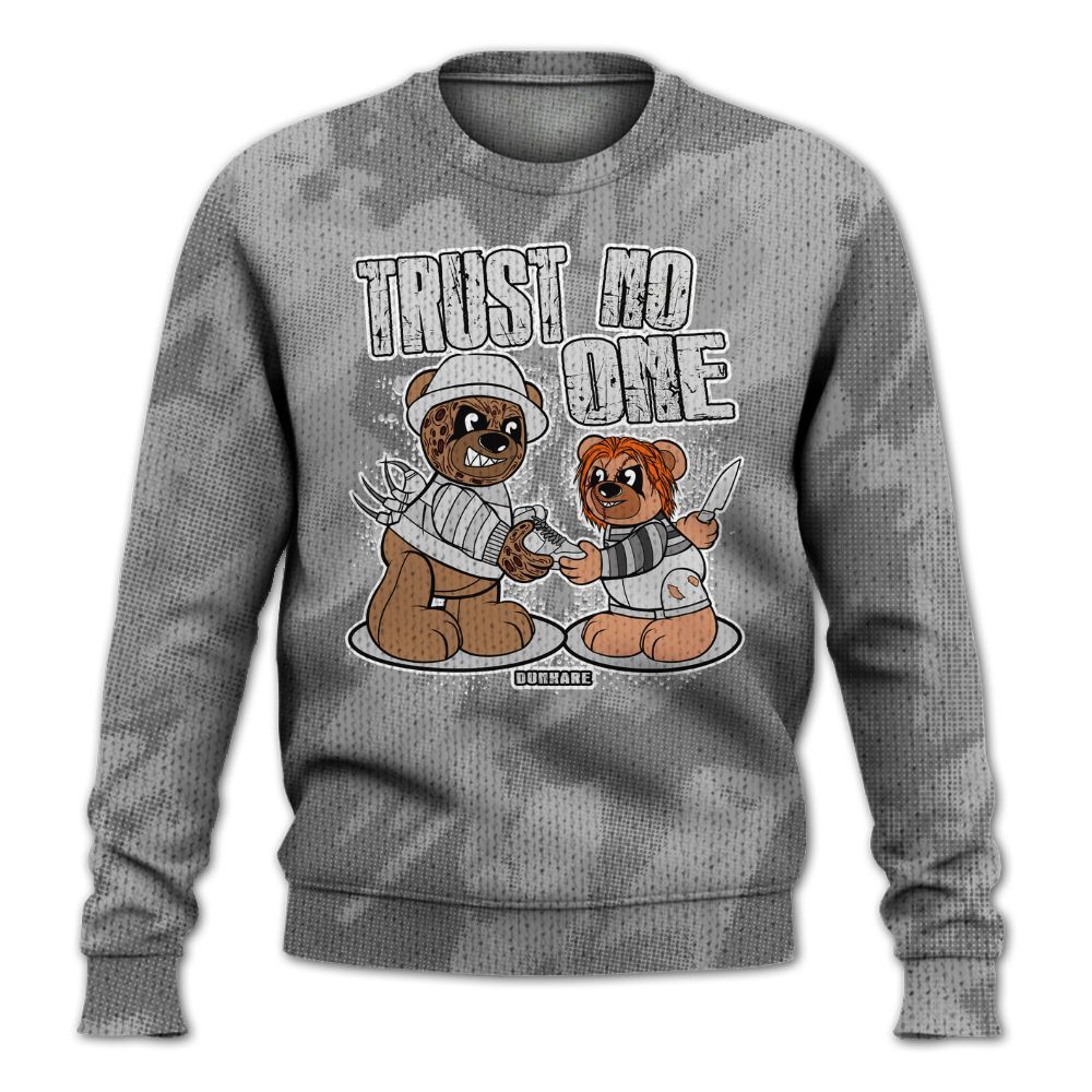 Knitted Sweater To Match Black Wolf Grey 12s - Trust No One Bear Abstract Halftone