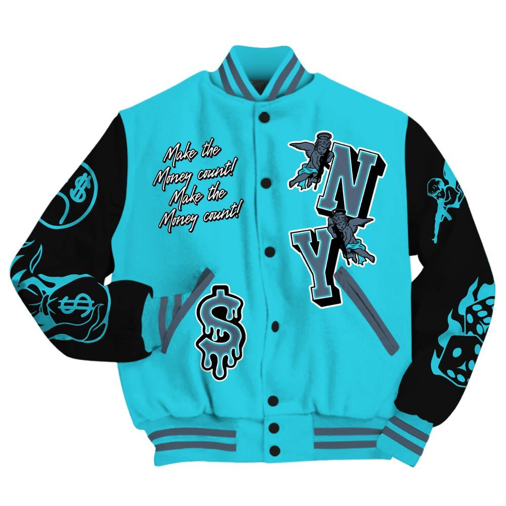 Varsity Jacket To Match Retro Gamma Blue 11s - Paid In Full Money Graphic Varsity Jacket All Over Print