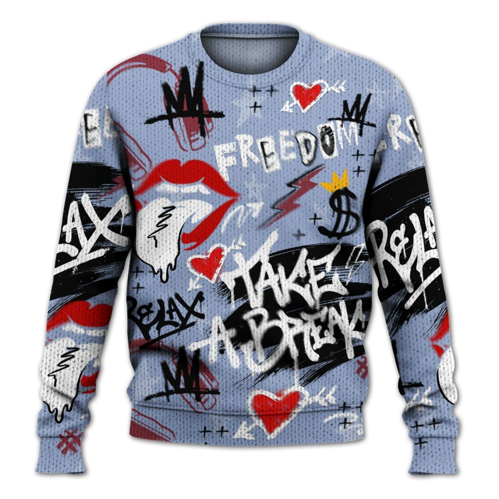 Knitted Sweater To Match Black Metallic 5s - Take Break Freedom Graffiti Streetwear