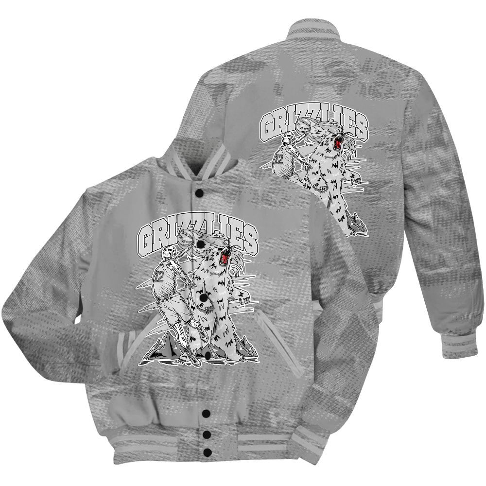 Varsity Jacket To Match Black Wolf Grey 12s Shirt - Grizzly Bear Skeleton Brown Sugar All Over Print