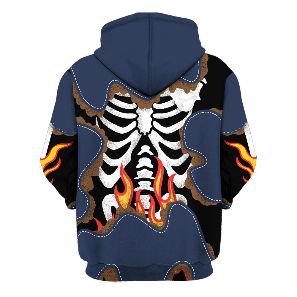 Hoodie To Match Midnight Navy 13s - Skeleton Burning Heart Drip All Over Print