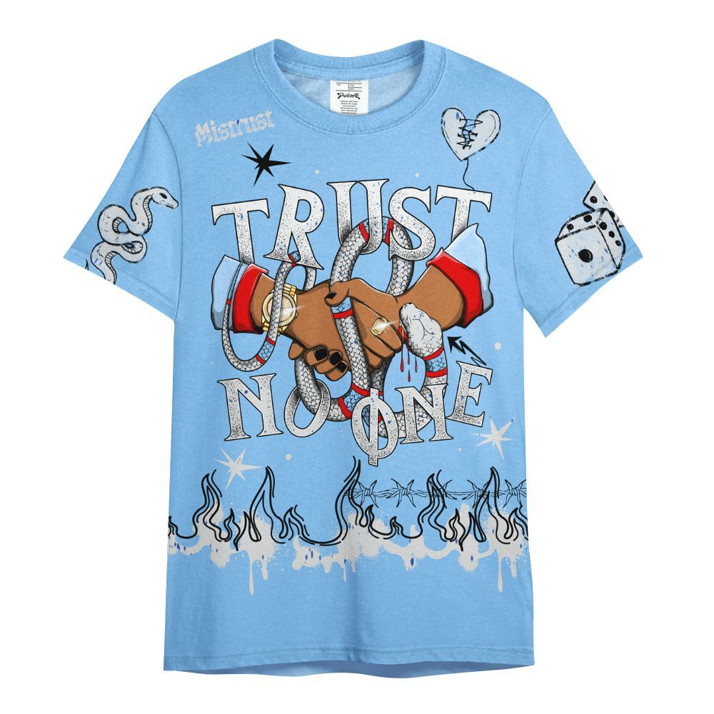 Shirt To Match University Blue 5s - Trust No One Snake-Bite Doodle Crayon All Over Print