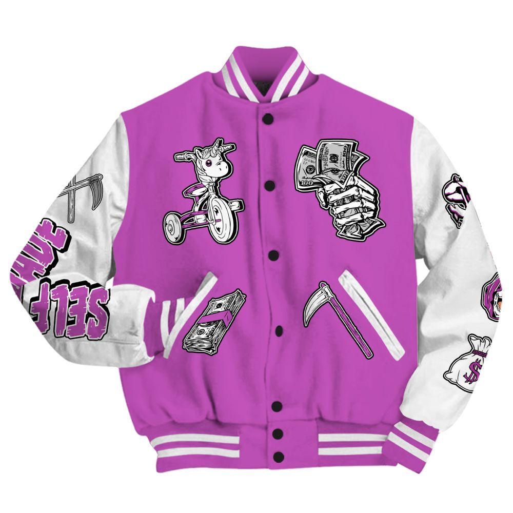 Varsity Jacket To Match Hyper Violet 4s - Self Make Skeleton All Over Print