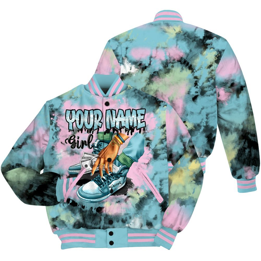 Varsity Jacket To Match SB Dunk Low Visty - Custom Name SNEAKER Girl Money Drip Tie Dye All Over Print