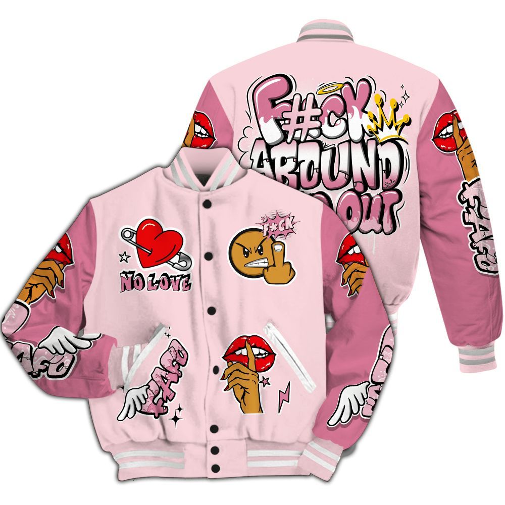 Varsity Jacket To Match GS Pearl Pink 12s - FK Around Find Out All Over Print