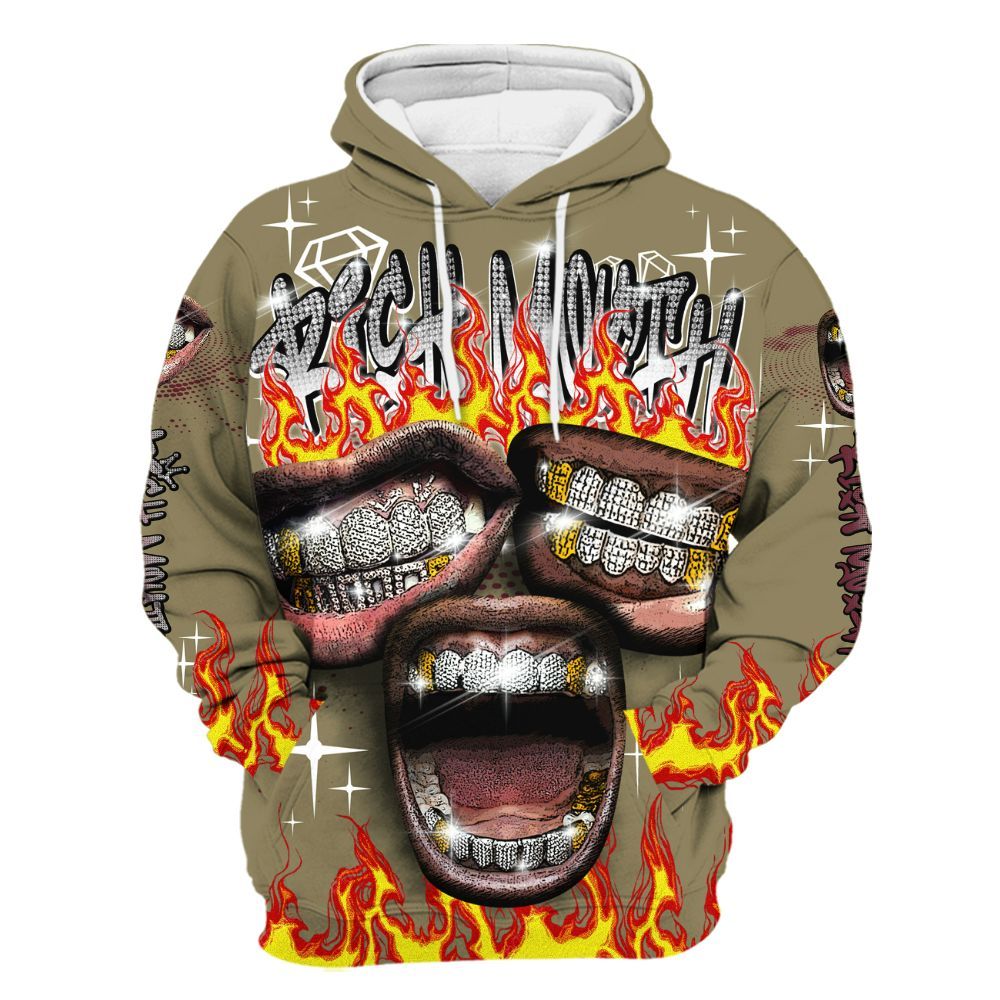Hoodie To Match Black Olive 7s - Rich Mouth Fire Rap Retro 90s All Over Print
