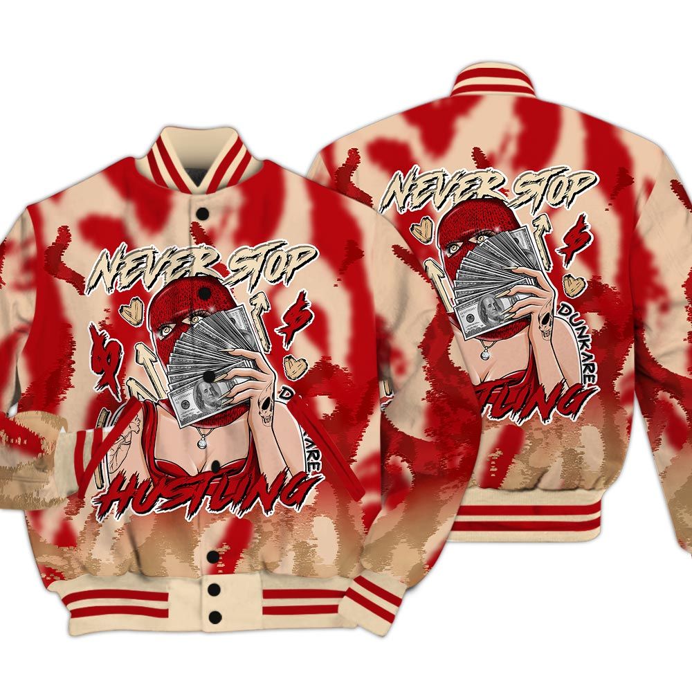 Varsity Jacket To Match Dunk Low Strawberry Waffle - Hustling Unique Burn Varsity Jacket Unisex