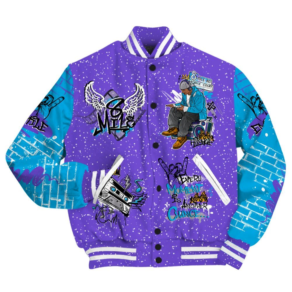 Varsity Jacket To Match Retro Aqua 8s - 8Mile Movie Graffiti All Over Print