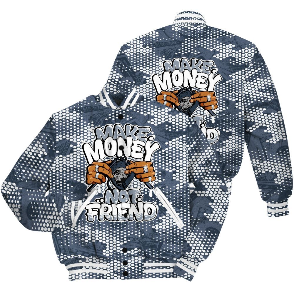 Varsity Jacket To Match Low Diffused Blue 11s Shirt - Make Moneys Not Friend Graphic Banknotes All Over Print